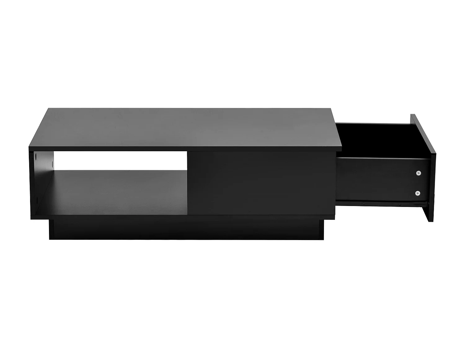 Table basse 95x55x32 cm, avec éclairage LED, 2 tiroirs et 2 étagères, panneaux de particules noir