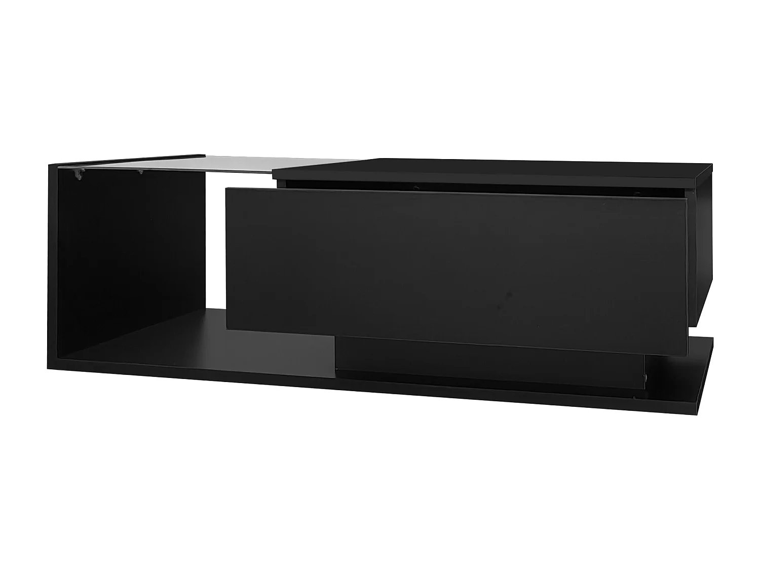 Salontafel 100x50x32 cm, LED-verlichting via app, 1 lade, glazen blad, zwarte spaanplaat