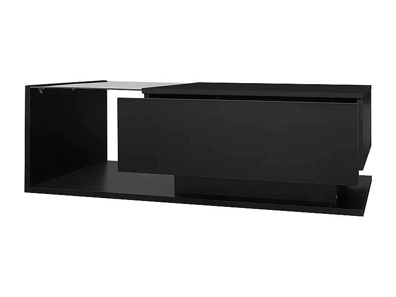 Table basse 100x50x32 cm, éclairage LED via appli, 1 tiroir, plateau en verre, panneau de particules noir