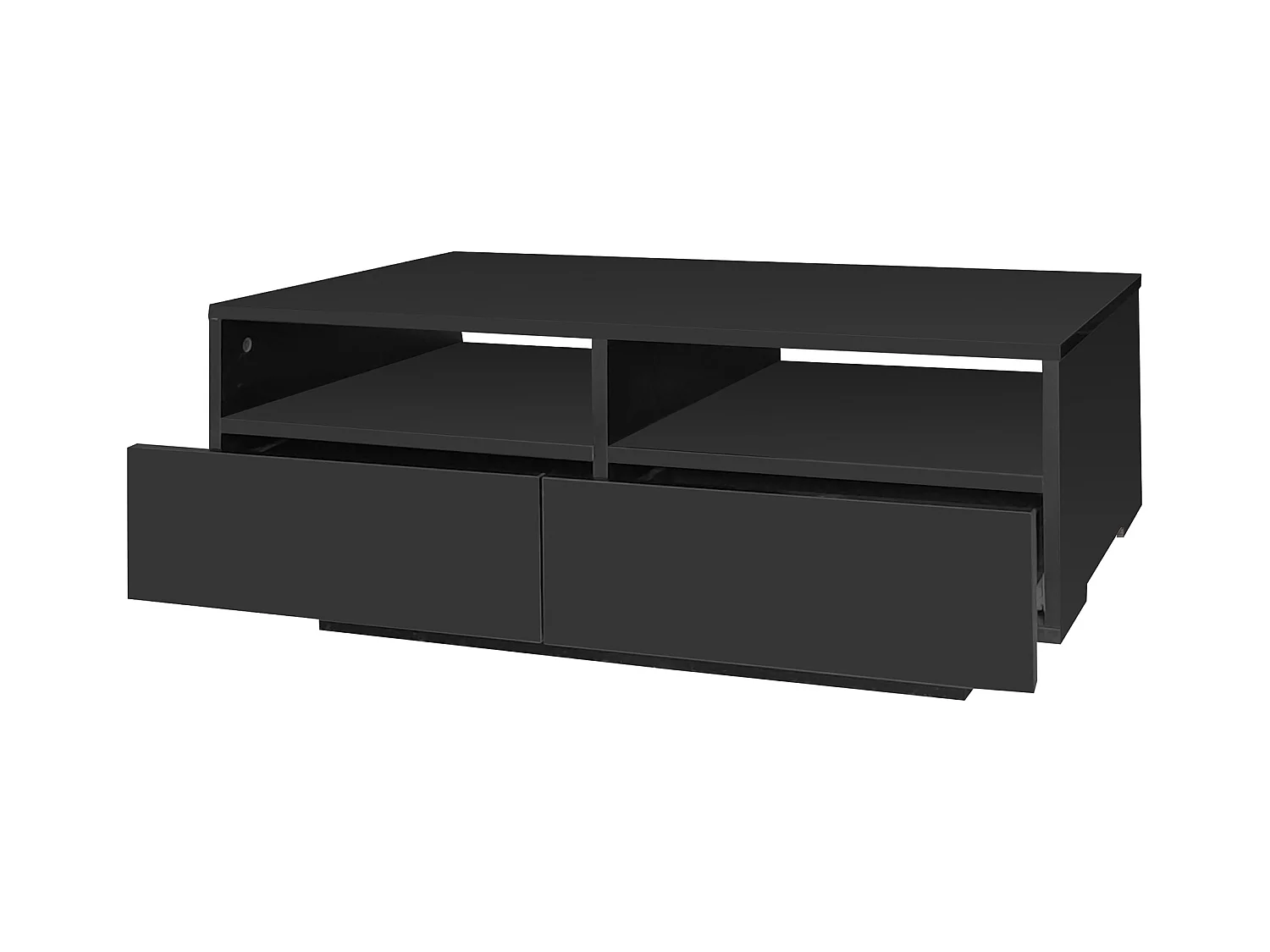 Table basse LED 4 tiroirs 16 couleurs brillant port USB Noir salon chambre