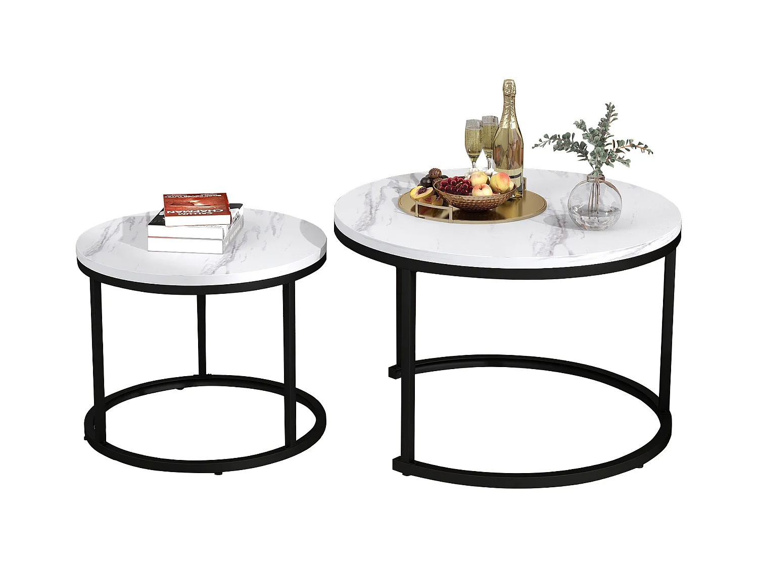 Set van 2 ronde in elkaar passende salontafels in het wit voor de woonkamer