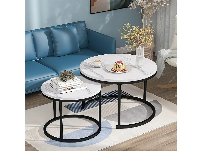 Lot de 2 tables basses rondes emboîtables en Blanc pour salon