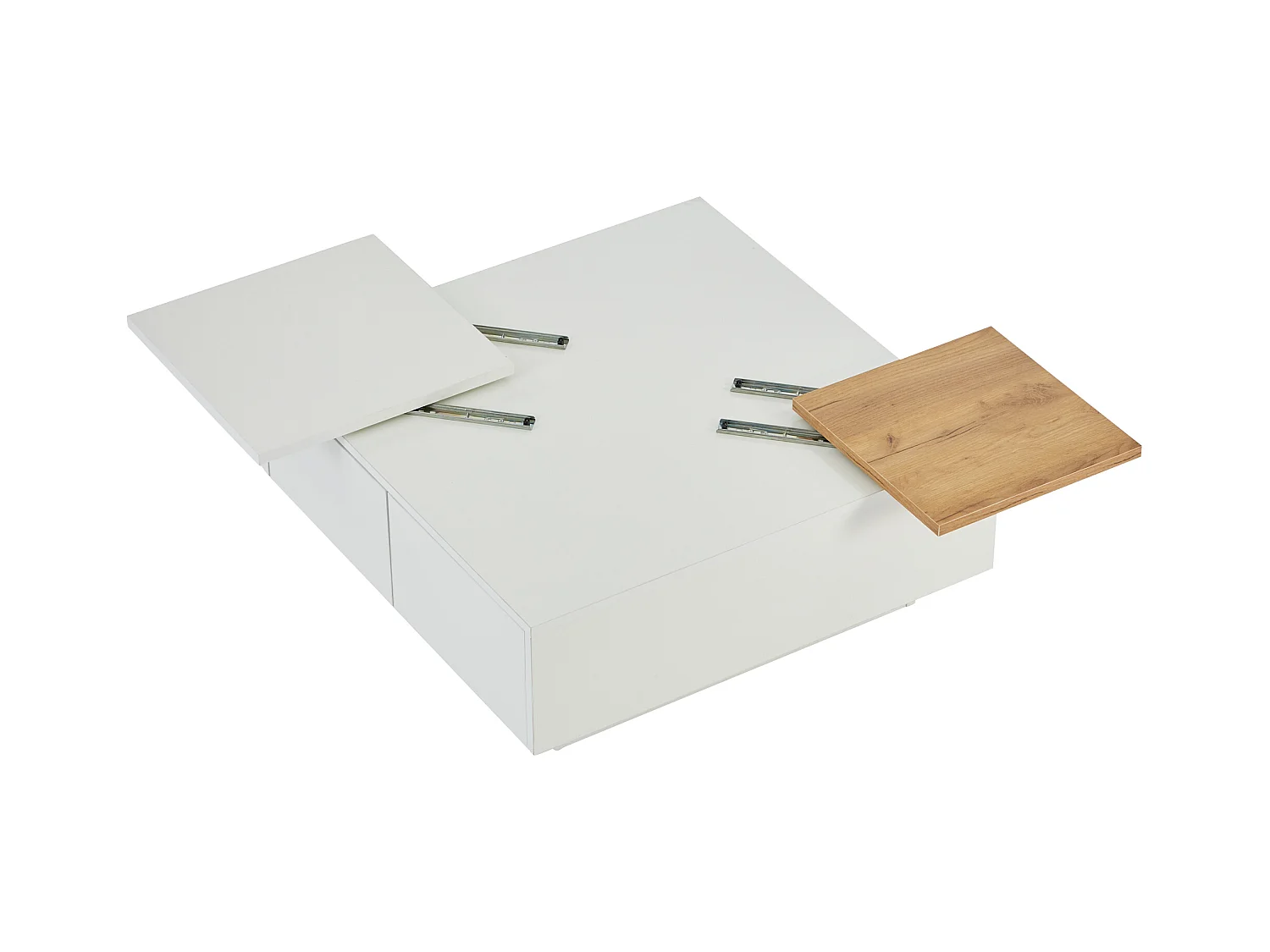 Table basse 75x75x33.5 cm plateau mobile étagère verre brillant blanc salon design