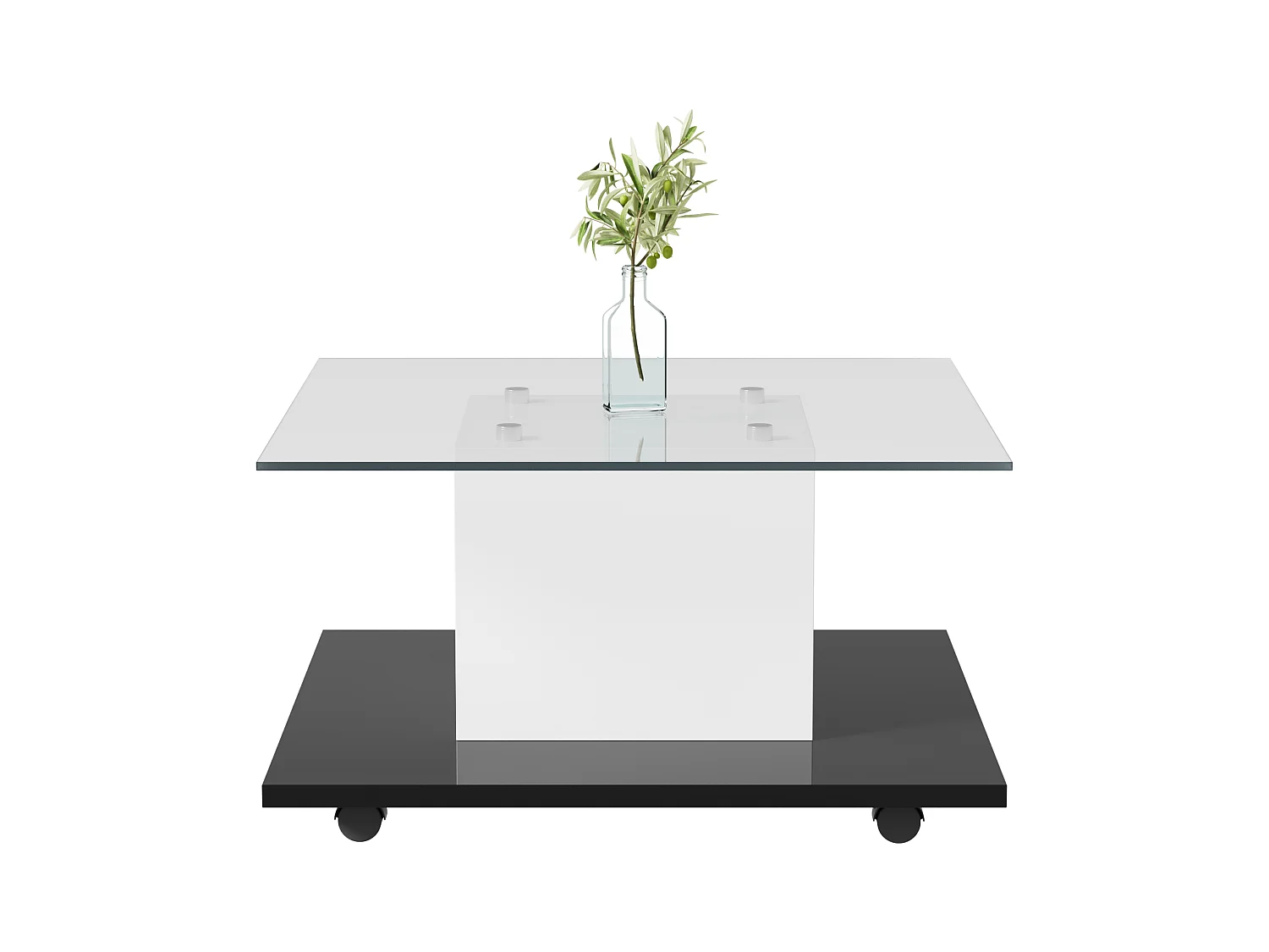 Salontafel 80x80x40 cm mobiel met zwenkwielen spaanplaat in wit en zwart voor woonkamer
