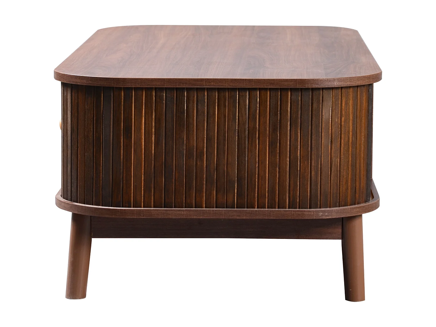 Salontafel 110x55x38.5 cm, opbergruimte met schuifdeuren en laden, houten poten, MDF, naturel