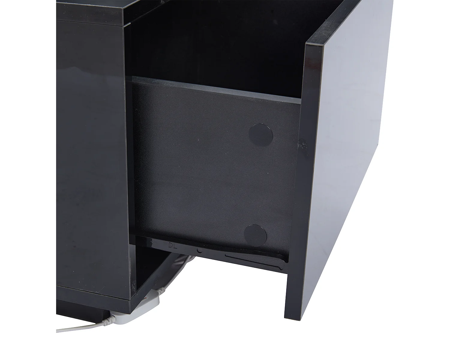 Table basse 100x50x35 cm LED verre trempé brillant 2 tiroirs rangement intégré noir salon contemporain