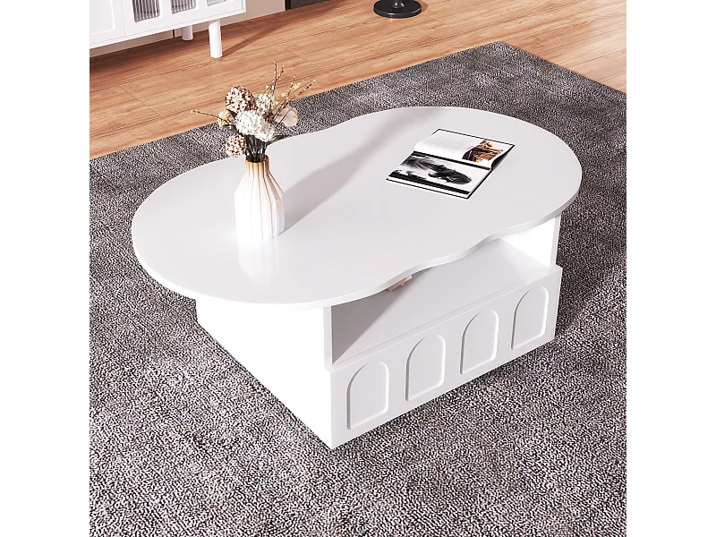 Table basse 100x60x40.5 cm avec tiroirs et compartiments de rangement panneaux de particules en blanc pour salon