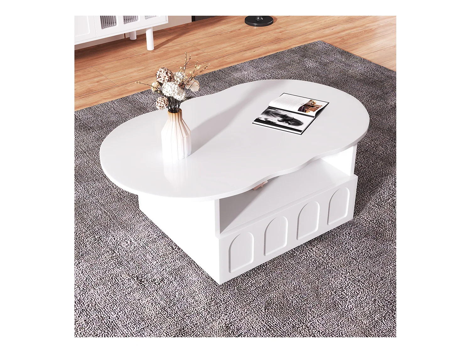 Table basse 100x60x40.5 cm avec tiroirs et compartiments de rangement panneaux de particules en blanc pour salon