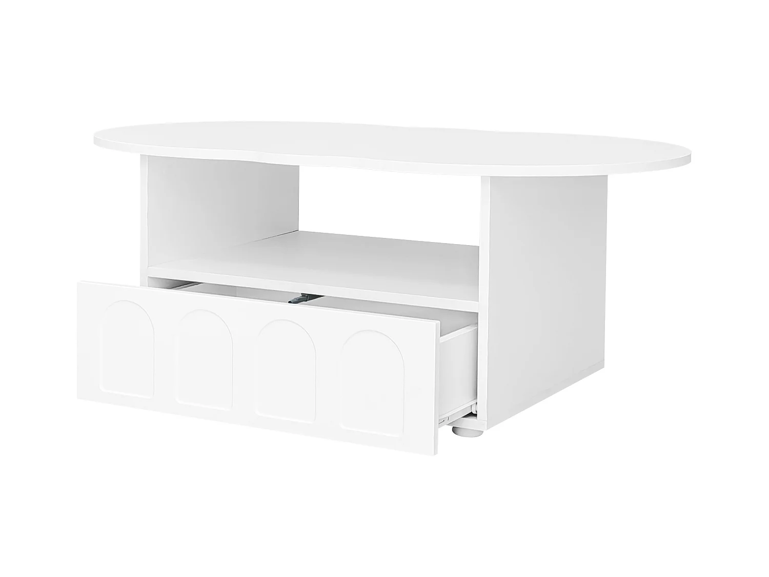 Table basse 100x60x40.5 cm avec tiroirs et compartiments de rangement panneaux de particules en blanc pour salon