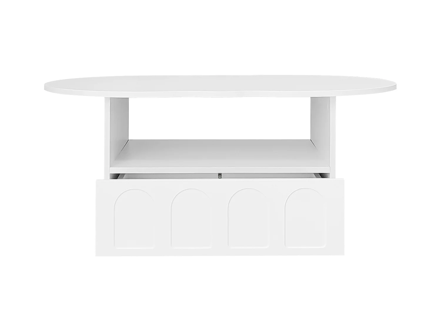 Table basse 100x60x40.5 cm avec tiroirs et compartiments de rangement panneaux de particules en blanc pour salon