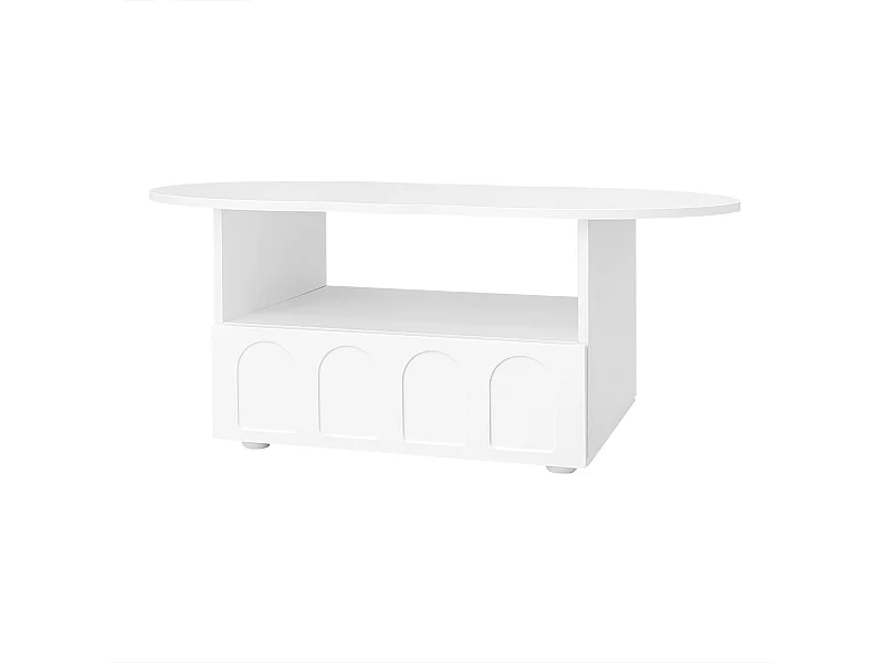 Table basse 100x60x40.5 cm, plateau en forme de nuage, tiroir push to open, niche ouverte, panneau de particules blanc