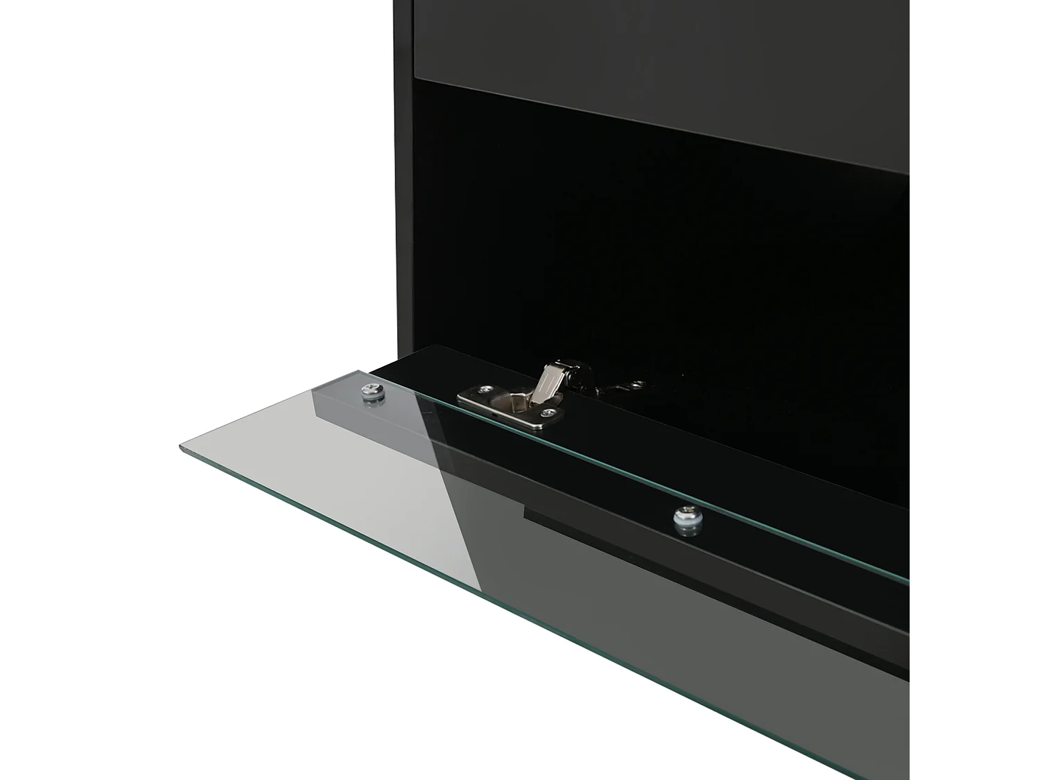 Table basse 100x50x40 cm LED 2 tiroirs brillant verre trempé insonorisé rangement intégré noir salon design