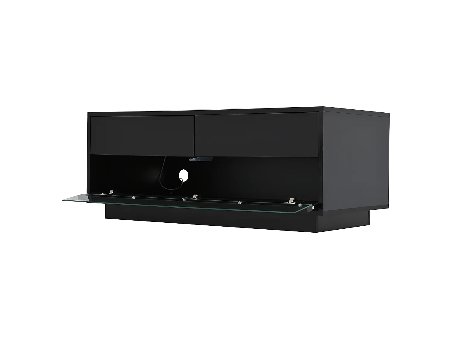 Table basse 100x50x40 cm LED 2 tiroirs brillant verre trempé insonorisé rangement intégré noir salon design