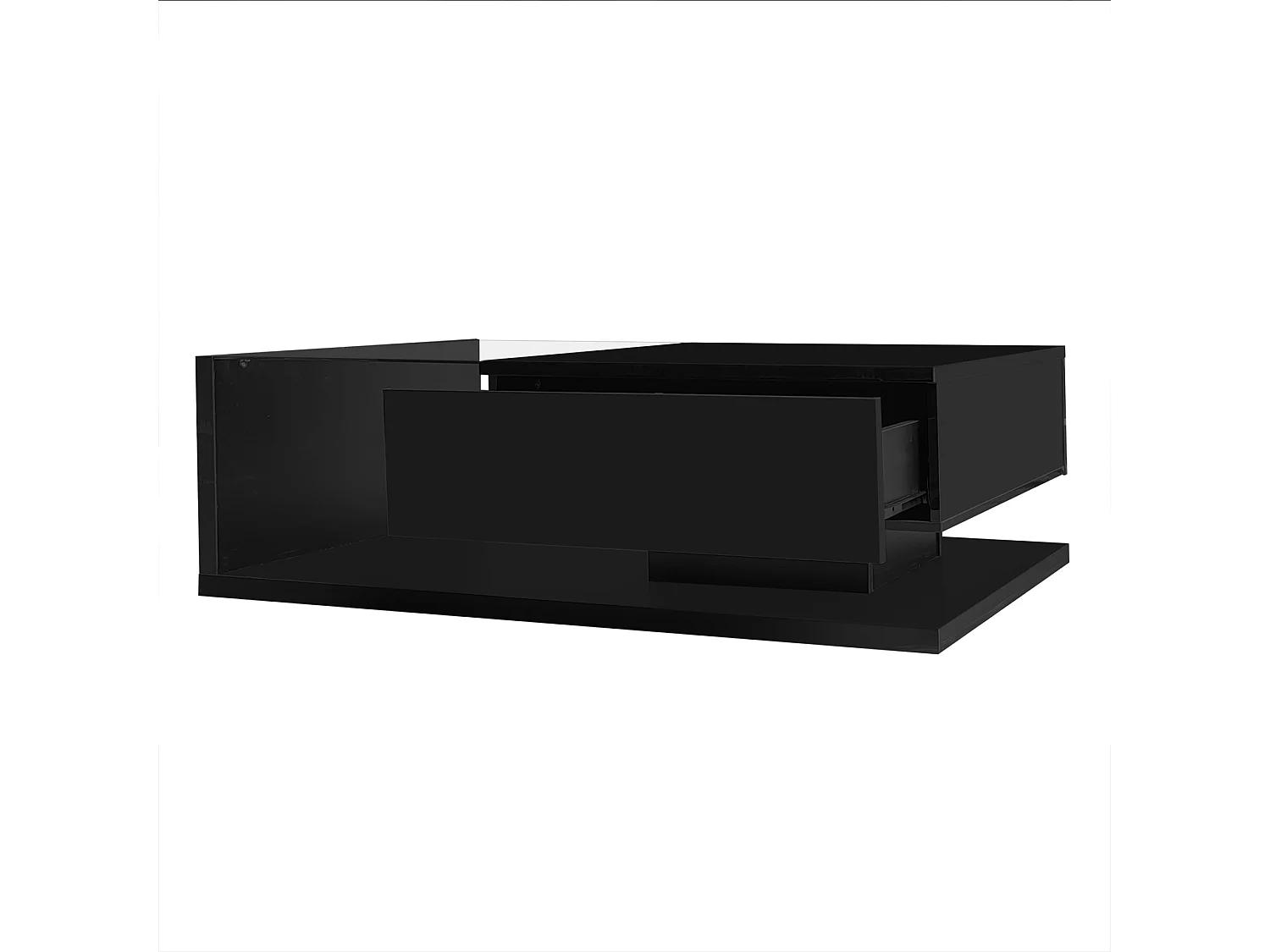 Table basse 105x55x32.5 cm avec compartiment de rangement et lumière LED panneaux de particules en noir pour salon