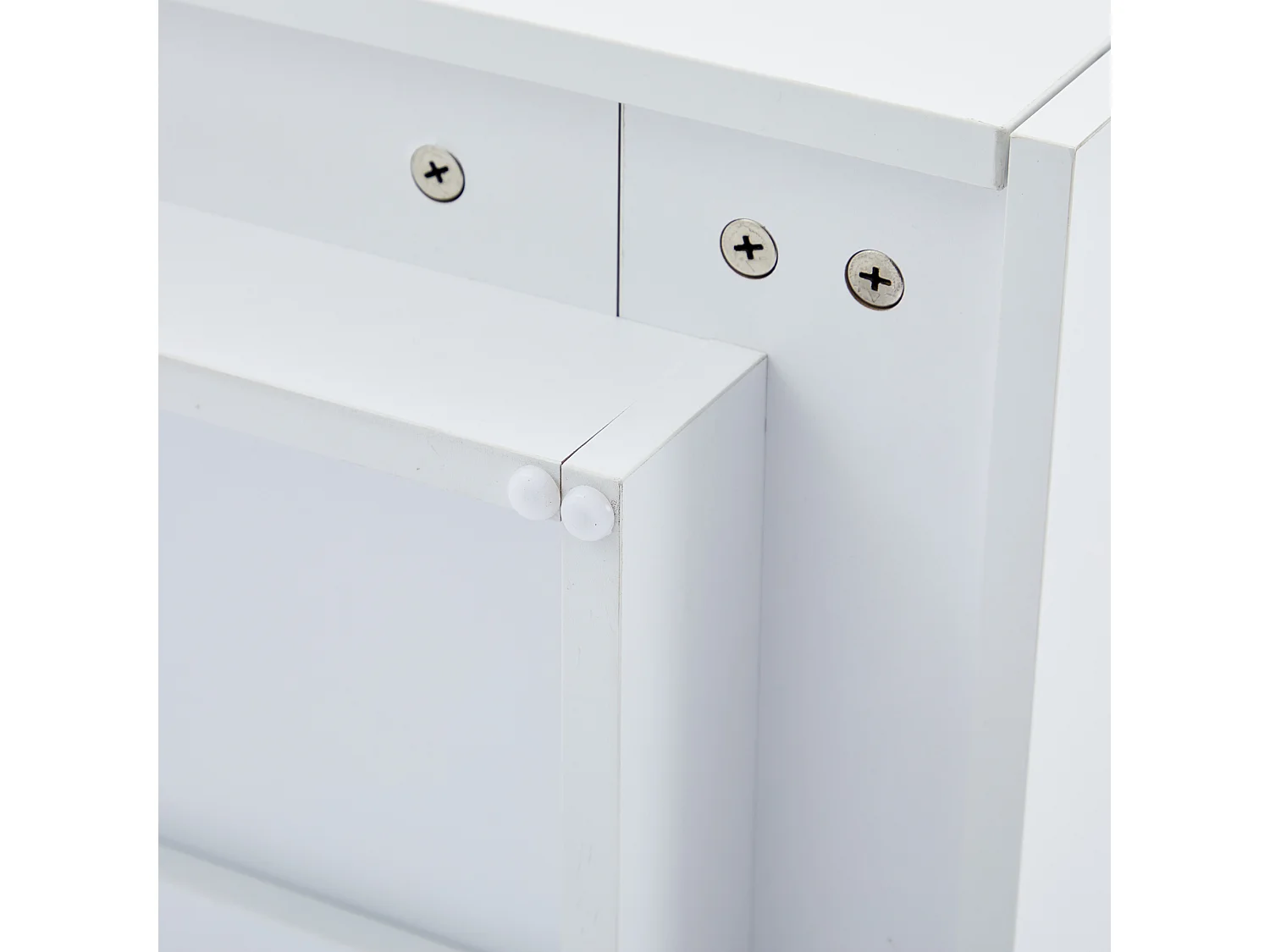 Table basse carrée 70x70x36 cm, plateau rotatif 360°, tiroir de rangement, panneau de particules, blanc et noyer