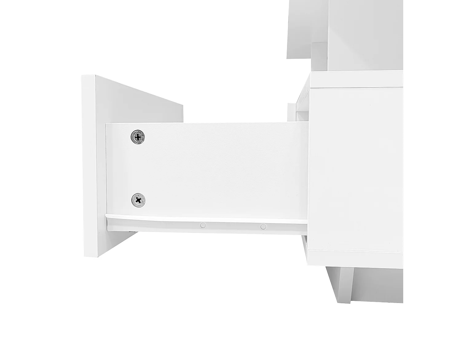 Table basse 90x55x41 cm, éclairage LED intégré, 2 tiroirs, surface laquée brillante, panneau de particules, blanc