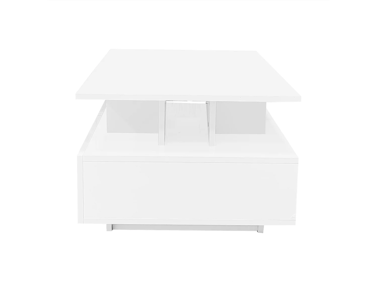 Table basse 90x55x41 cm, éclairage LED intégré, 2 tiroirs, surface laquée brillante, panneau de particules, blanc