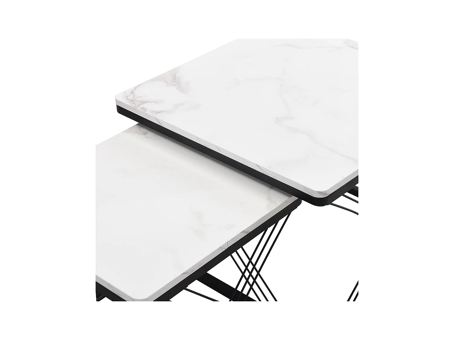 Set van 2 salontafels 60x60x45cm + 45x45x40cm glanzend marmereffect verstelbare poten Zwart + Wit