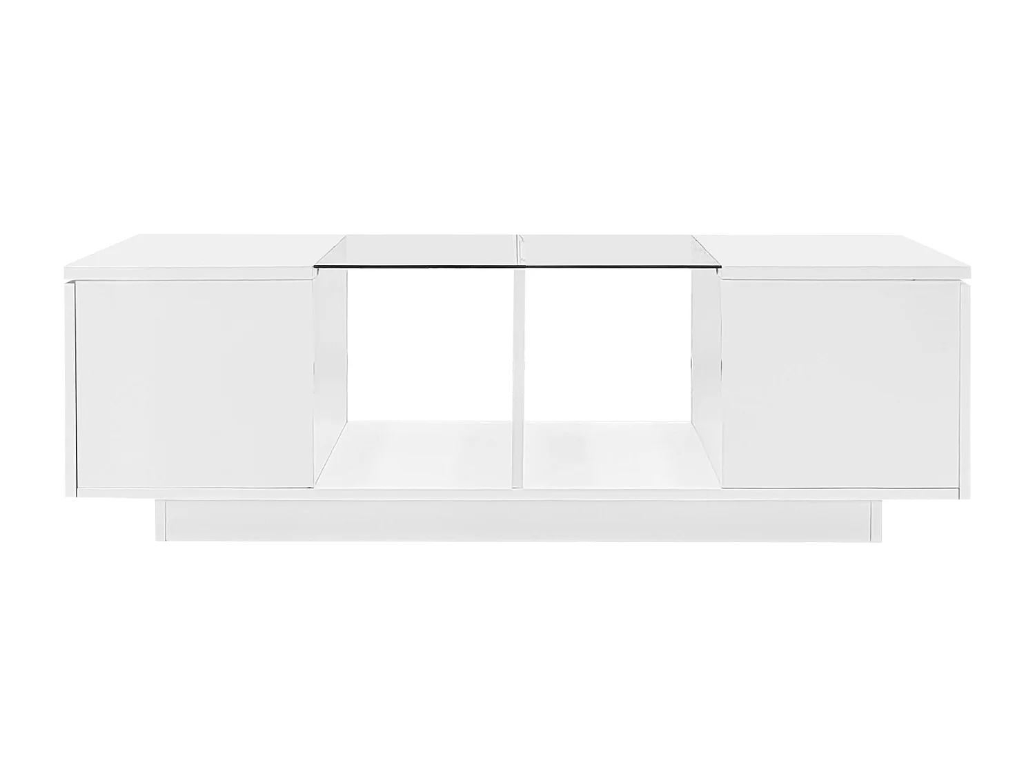 Table basse 120x50x38.5cm Avec éclairage LED Plateau brillant Avec portes Matériel Panneau de particules Blanc pour salon