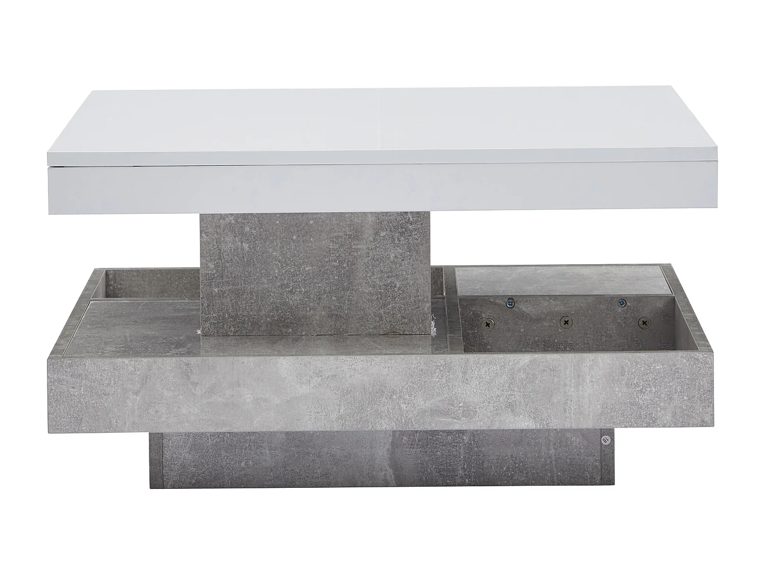 Table basse rotative 360° double plateau brillant panneau marbre blanc pour salon