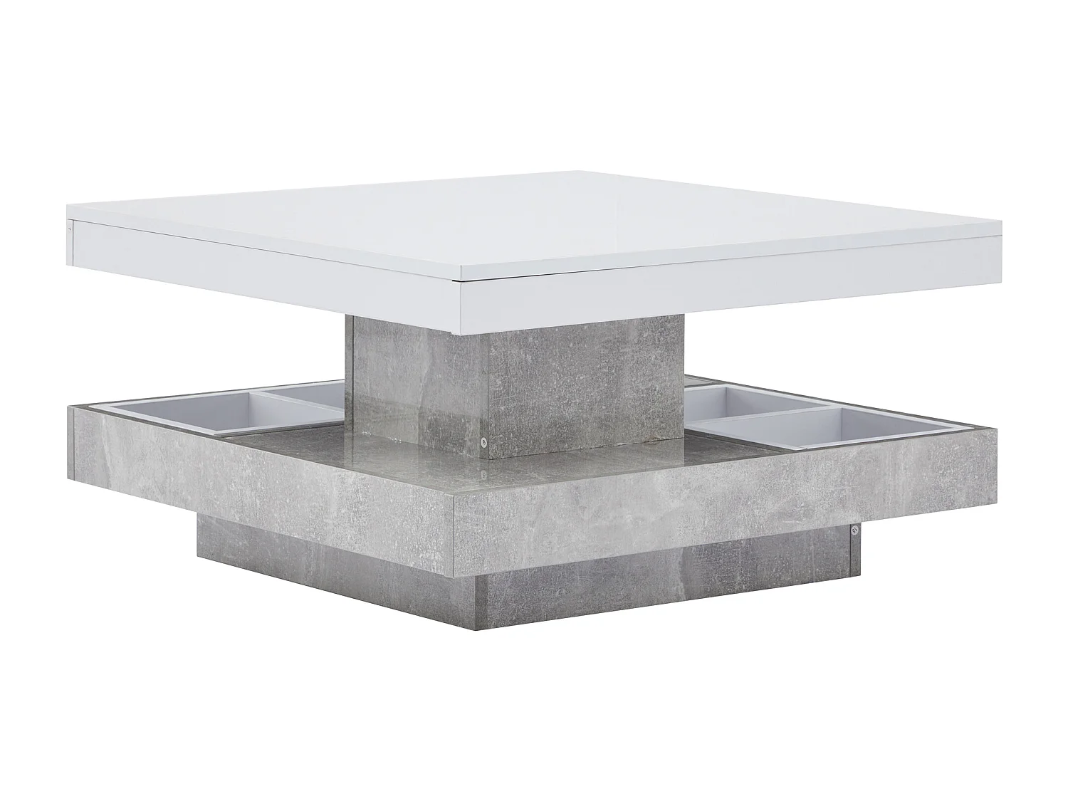 Table basse rotative 360° double plateau brillant panneau marbre blanc pour salon