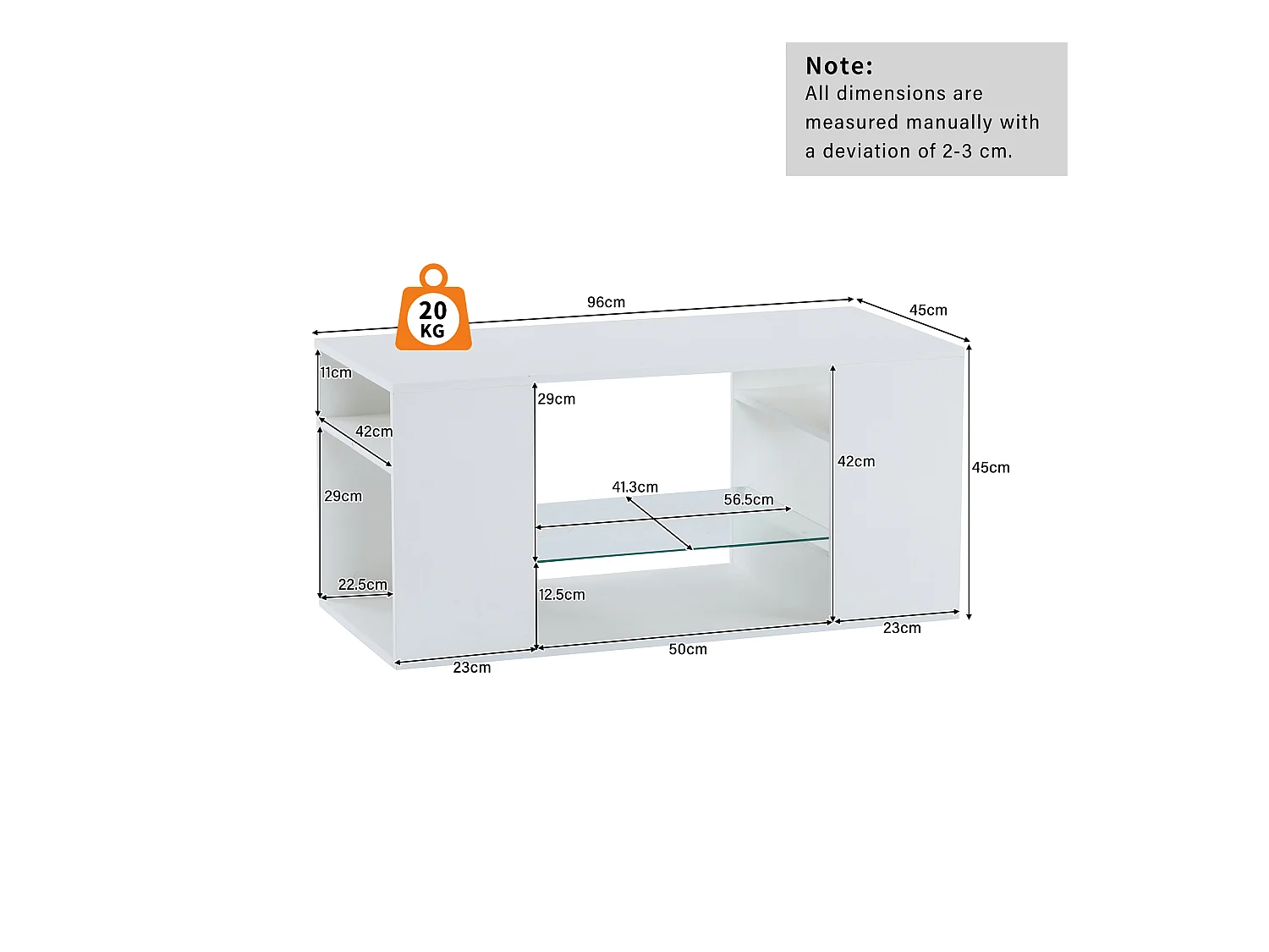 Salontafel 96x45x45 cm LED glazen opbergruimte wit moderne woonkamer