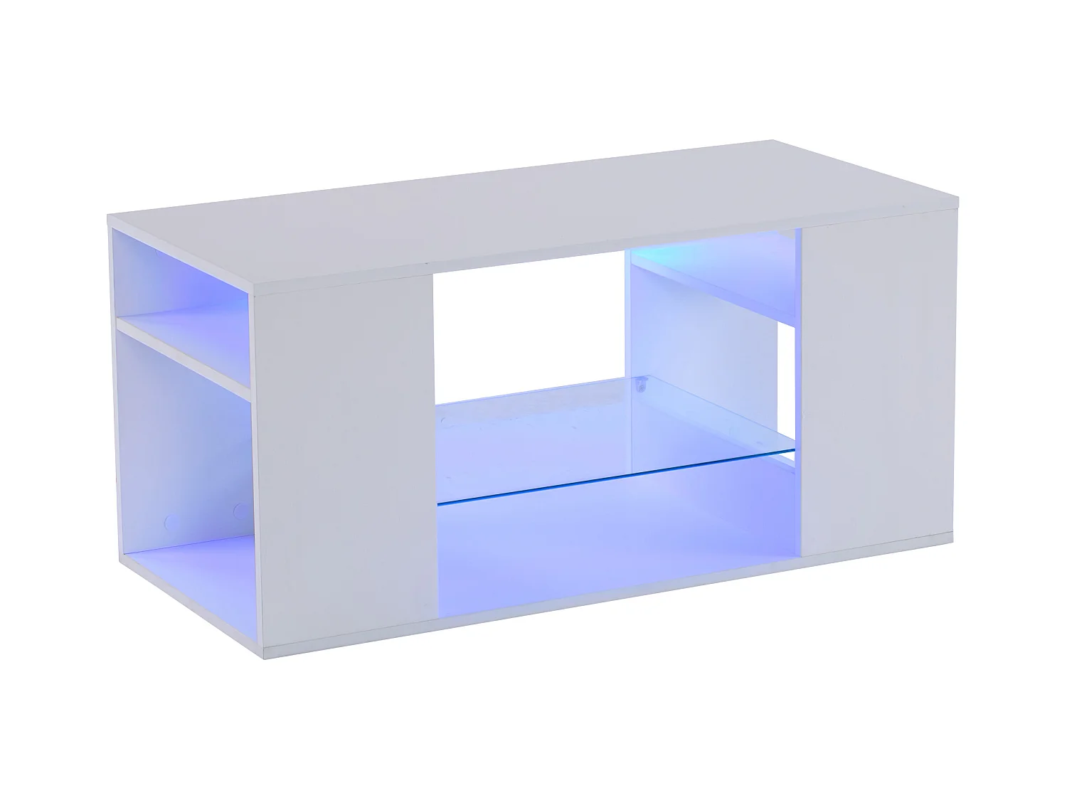Salontafel 96x45x45 cm LED glazen opbergruimte wit moderne woonkamer