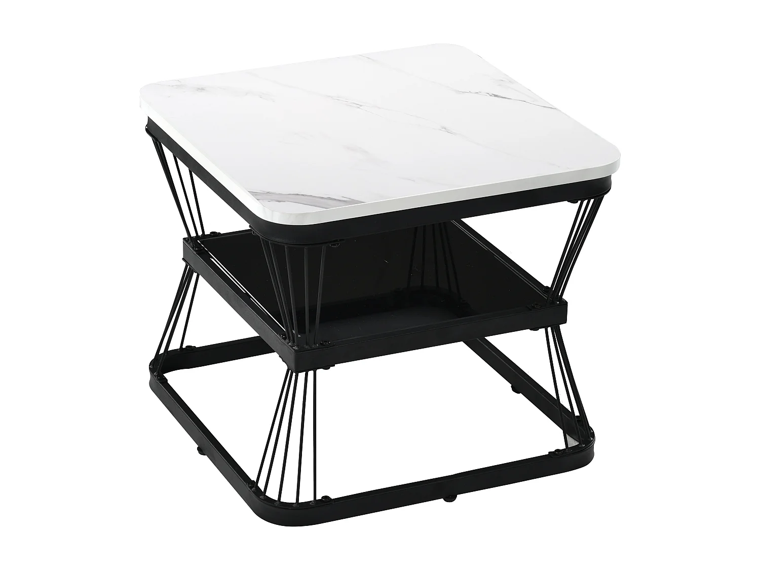 Salontafel 65x65x45cm + 45x45x39,5cm twee tafels met marmerstructuur gemaakt van wit MDF voor de woonkamer