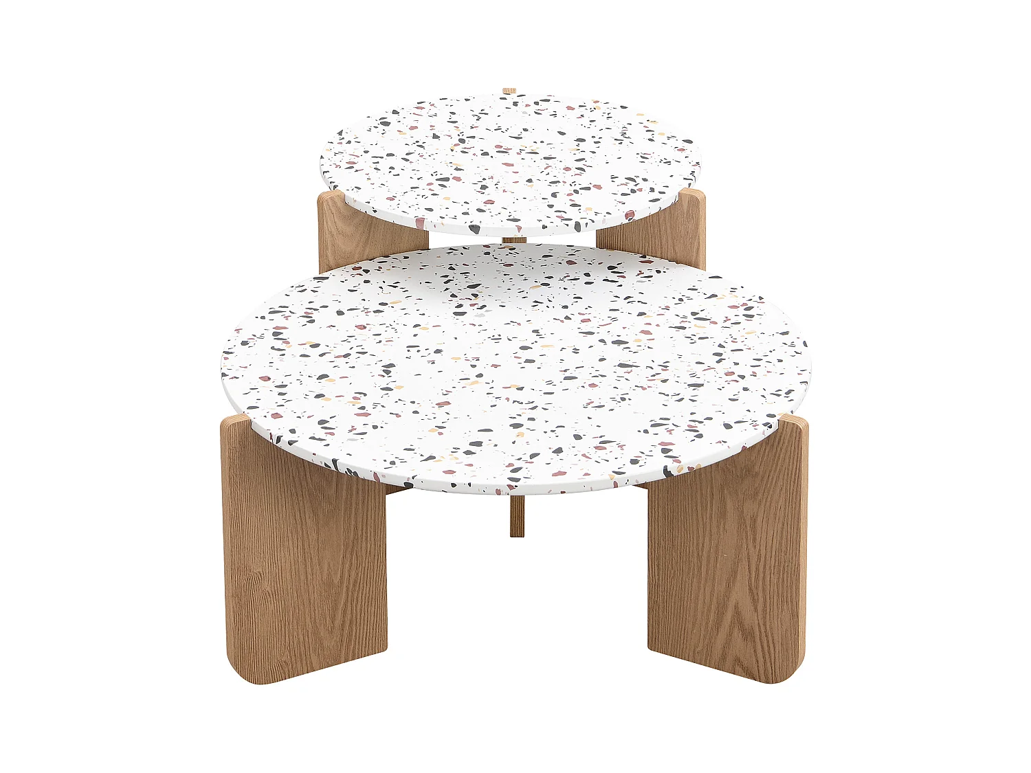 Set van 2 in elkaar passende salontafels 120x70x45,5 cm In elkaar passend design van grote en kleine tafels MDF Natuurlijke kleur en wit