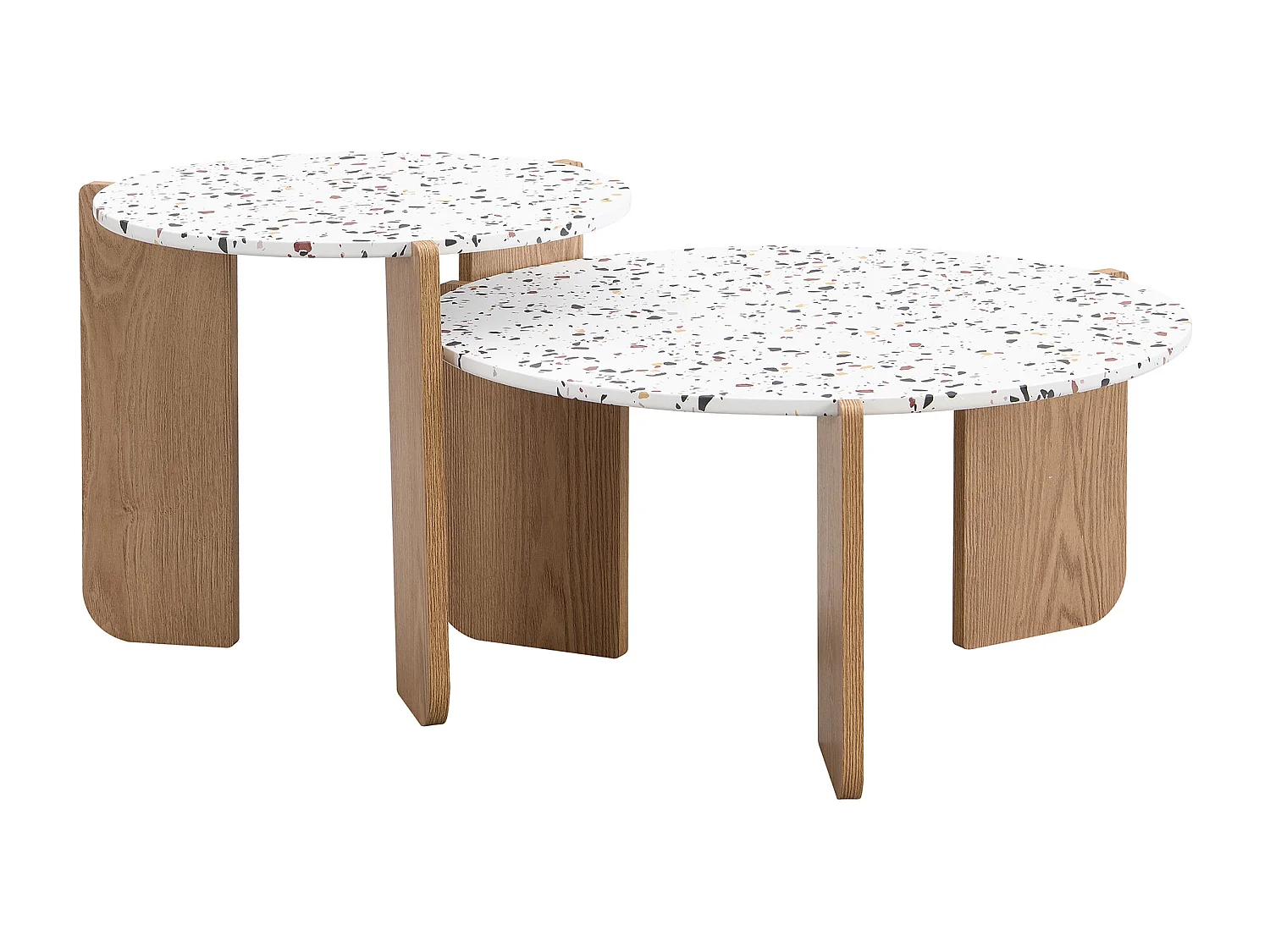 Lot de 2 tables basses gigognes 120x70x45.5 cm Conception imbriquée de grandes et petites tables MDF Couleur naturelle et blanc