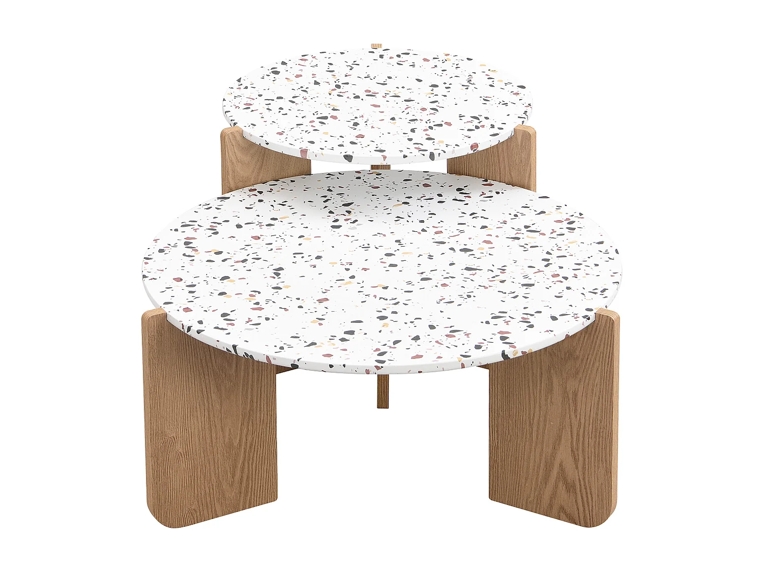 Lot de 2 tables basses gigognes 120x70x45.5 cm Conception imbriquée de grandes et petites tables MDF Couleur naturelle et blanc