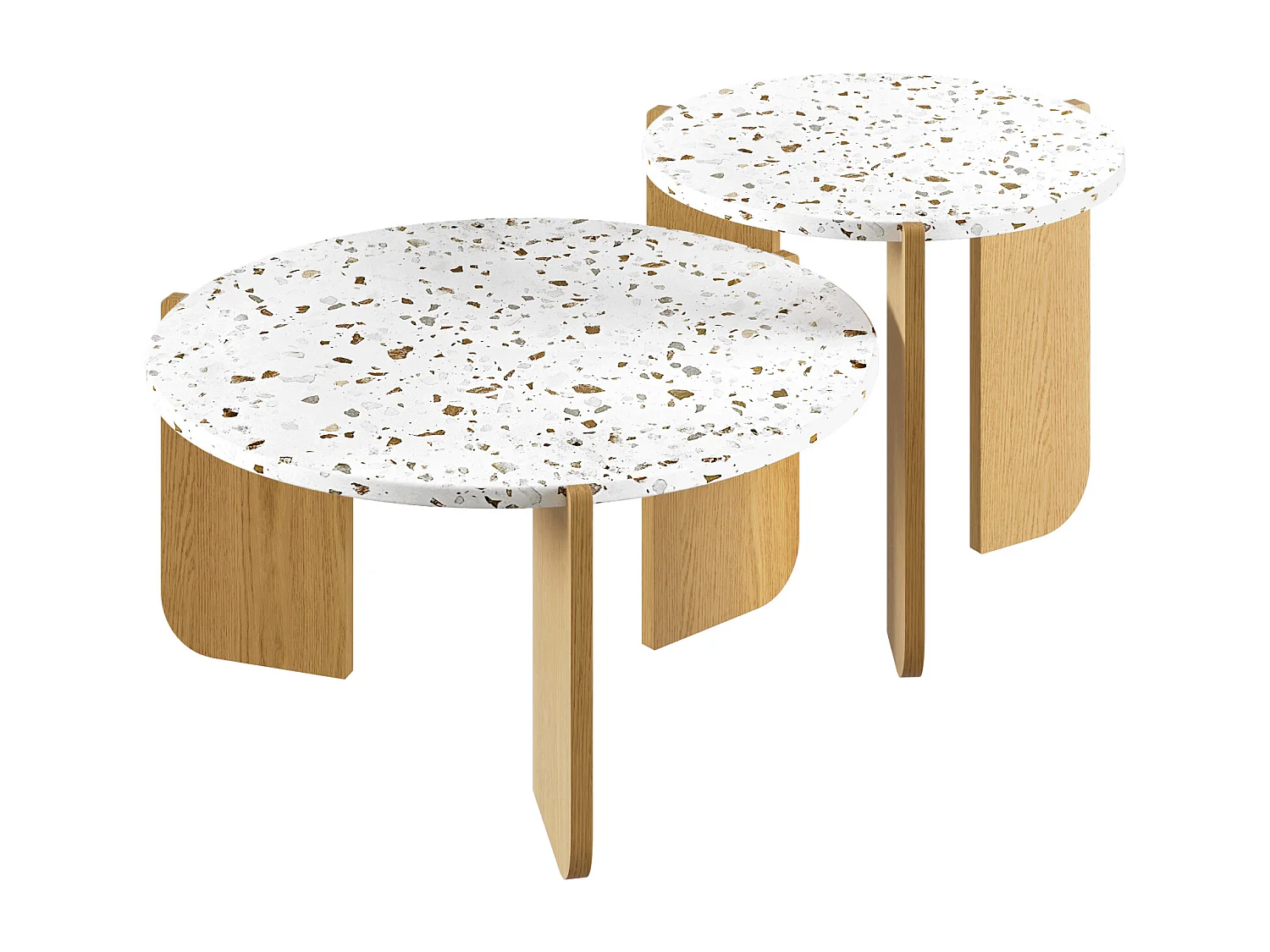 Set van 2 in elkaar passende salontafels 120x70x45,5 cm In elkaar passend design van grote en kleine tafels MDF Natuurlijke kleur en wit