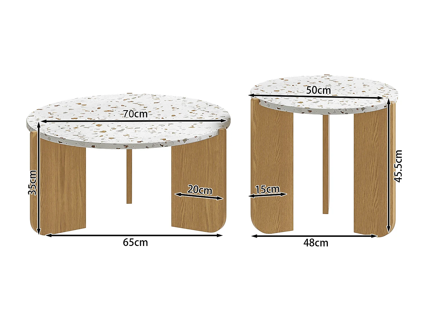 Set van 2 in elkaar passende salontafels 120x70x45,5 cm In elkaar passend design van grote en kleine tafels MDF Natuurlijke kleur en wit