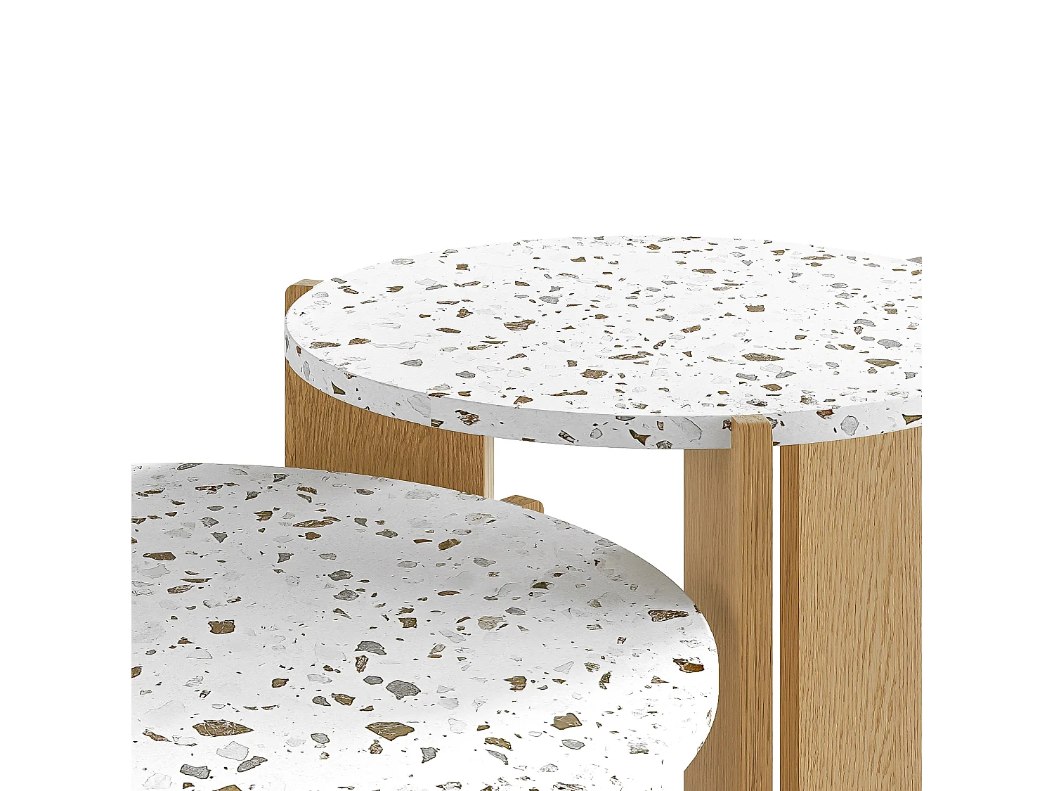 Set van 2 in elkaar passende salontafels 120x70x45,5 cm In elkaar passend design van grote en kleine tafels MDF Natuurlijke kleur en wit