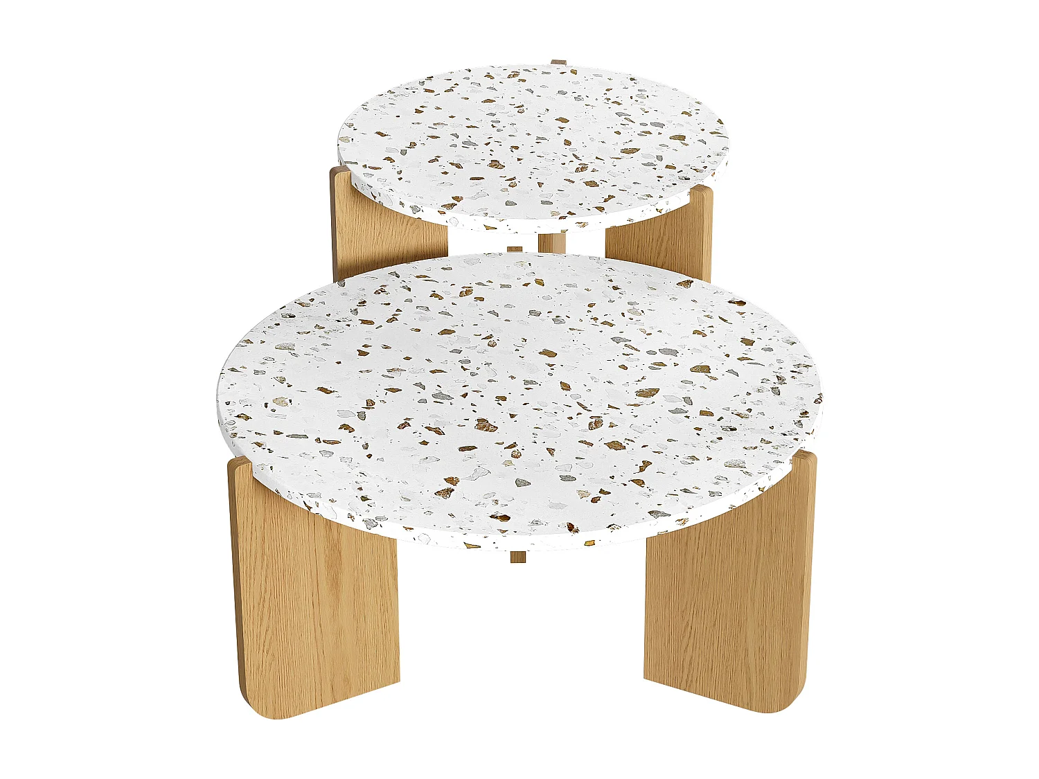 Set van 2 in elkaar passende salontafels 120x70x45,5 cm In elkaar passend design van grote en kleine tafels MDF Natuurlijke kleur en wit