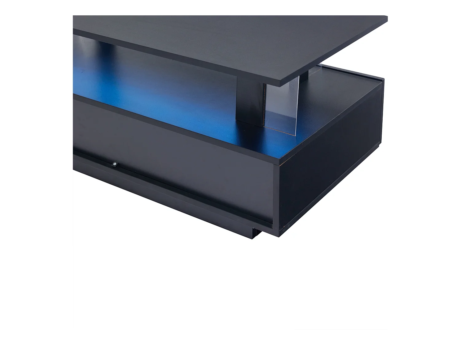 Table basse LED acrylique à double plateau avec rangement et commande noir