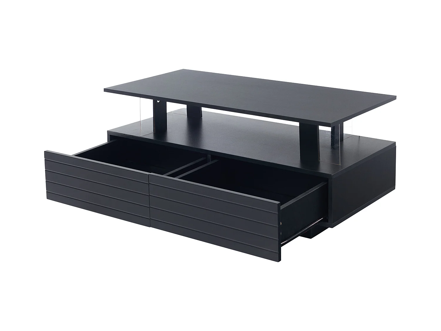 Table basse LED acrylique à double plateau avec rangement et commande noir