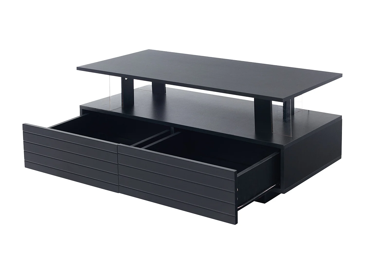 Table basse LED acrylique à double plateau avec rangement et commande noir