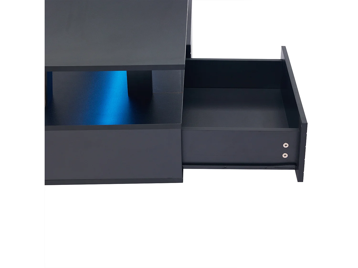 Table basse LED acrylique à double plateau avec rangement et commande noir