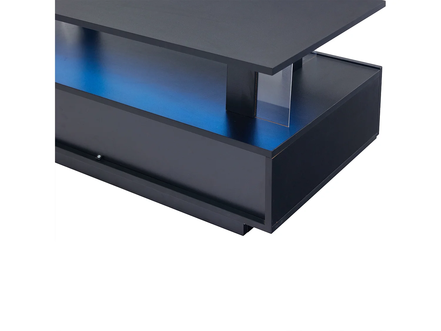 Table basse LED acrylique à double plateau avec rangement et commande noir
