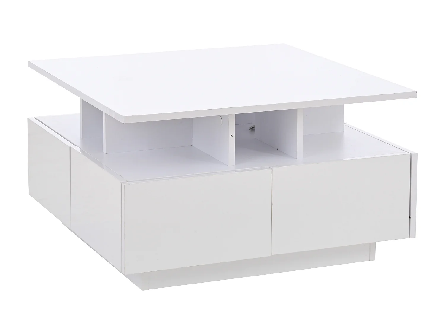 Table basse 70x70x40cm cube moderne rangement 3 niveaux, fonction LED ajustable, panneau de particules, salon, blanc