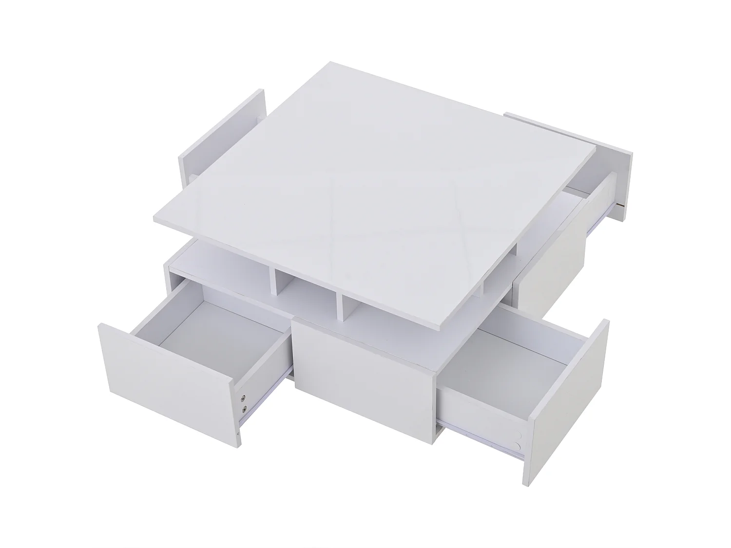 Table basse 70x70x40cm cube moderne rangement 3 niveaux, fonction LED ajustable, panneau de particules, salon, blanc