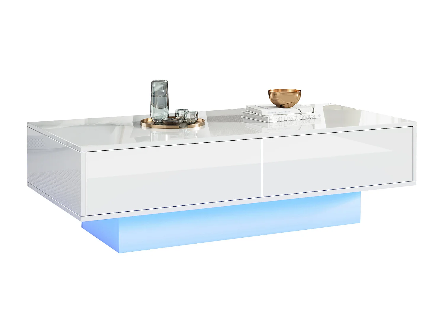 Salontafel 115x55x34 cm 2 lades wit LED verlichting moderne woonkamer