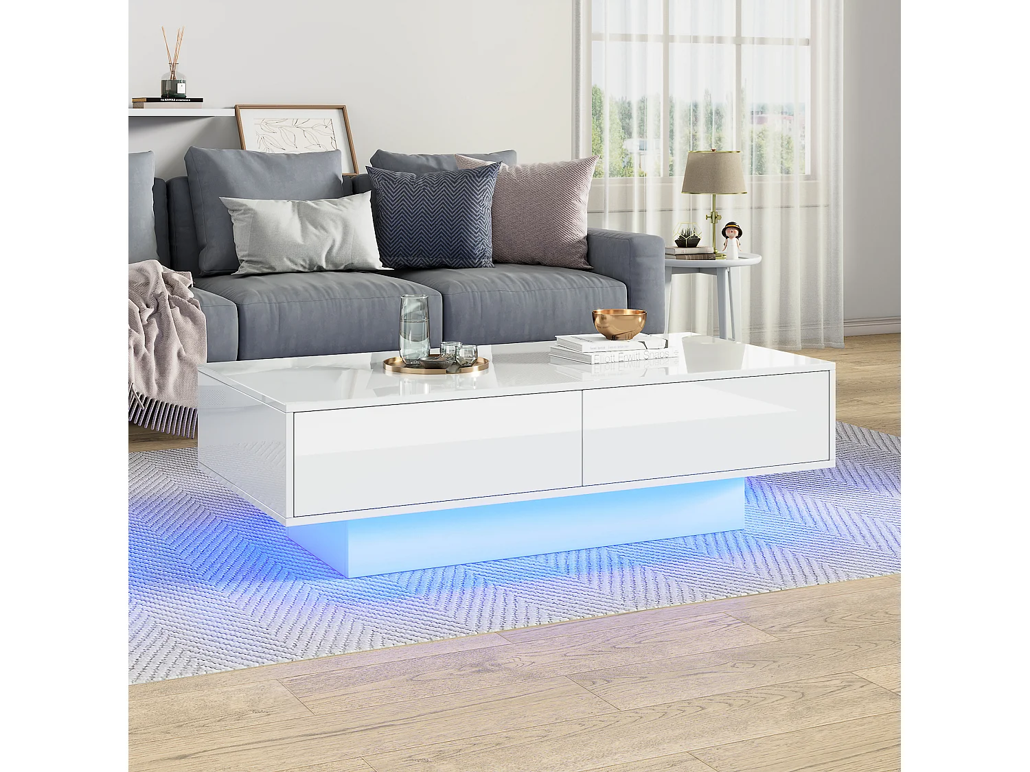 Salontafel 115x55x34 cm 2 lades wit LED verlichting moderne woonkamer
