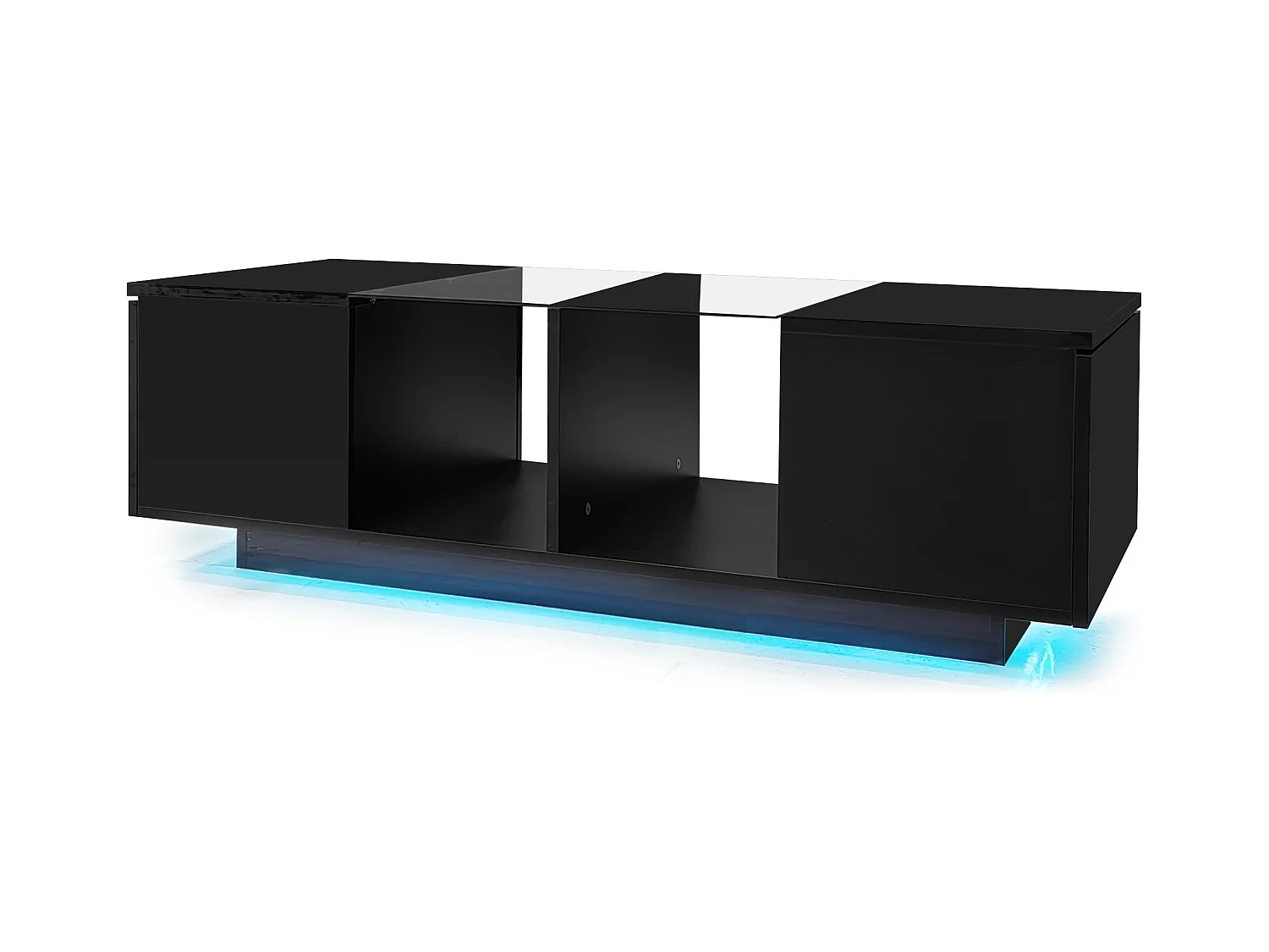 Salontafel 120x50x38.5cm met LED verlichting hoogglans tafelblad en deuren brengen Materiaal Spaanplaat en zwart