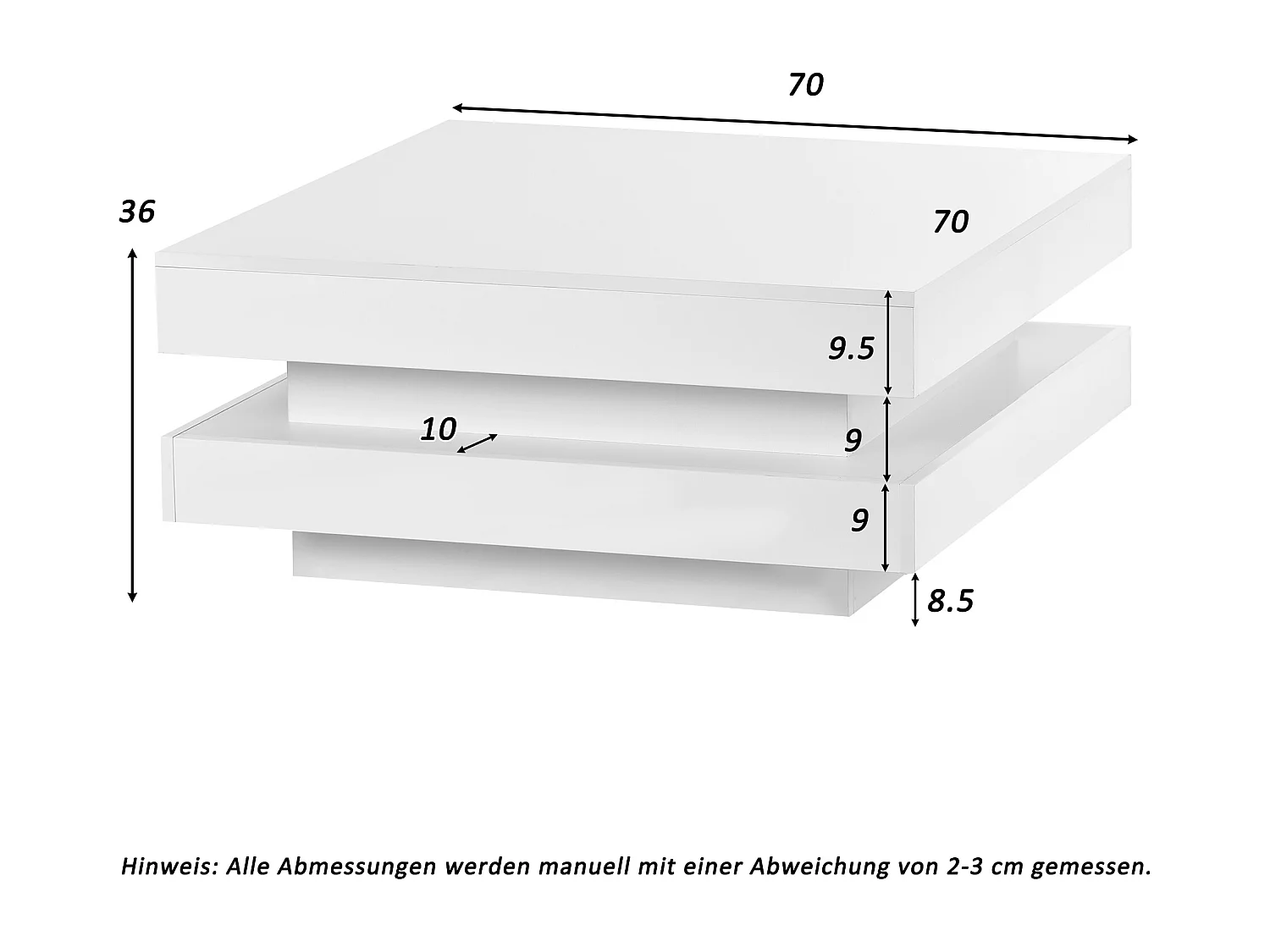 Table basse 70x70x36 cm LED 16 couleurs moderne Blanc pour salon bureau