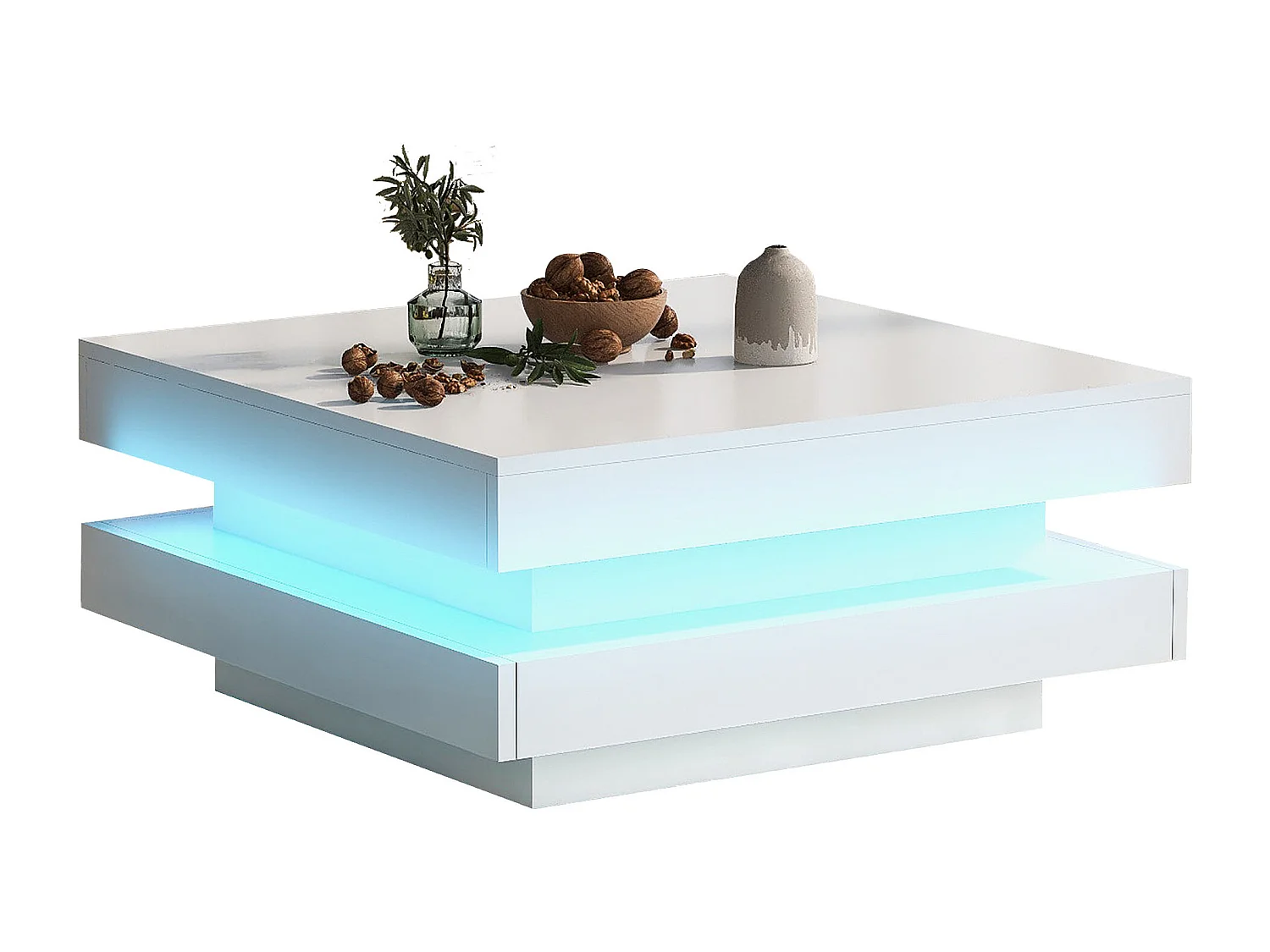 Table basse 70x70x36 cm LED 16 couleurs moderne Blanc pour salon bureau