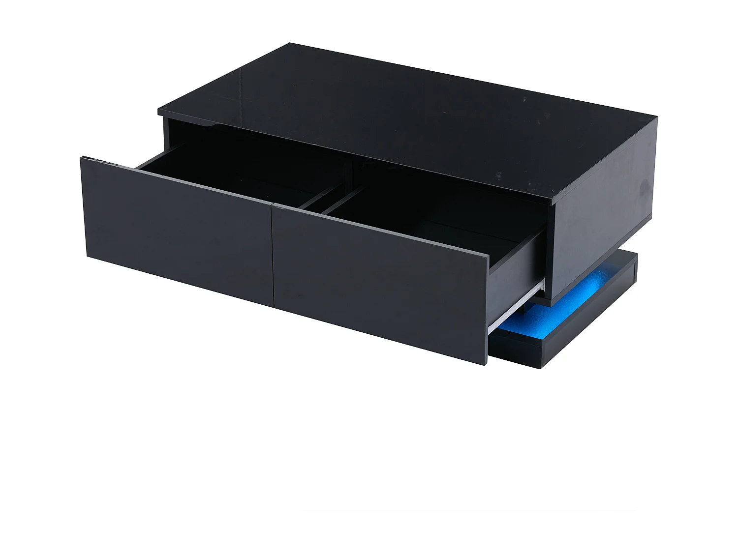 Verstelbare salontafel LED lade gehard glas geïntegreerde opbergruimte multifunctioneel zwart moderne woonkamer