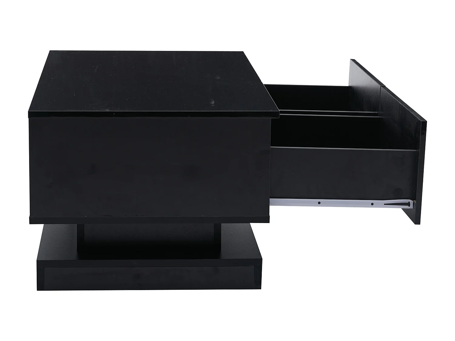 Table basse 90x50x38 cm, 2 tiroirs, éclairage LED contrôlé par application mobile, panneau de particules, noir