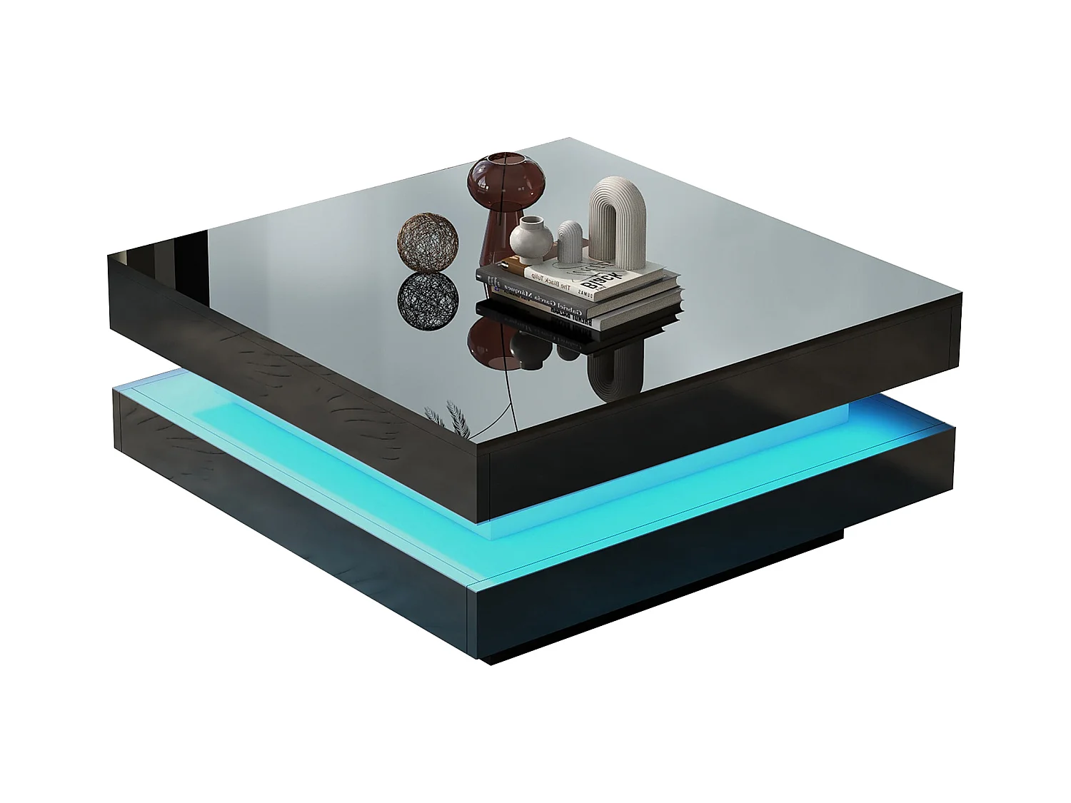 Table basse 70x70x36 cm LED 16 couleurs moderne Noir pour salon bureau